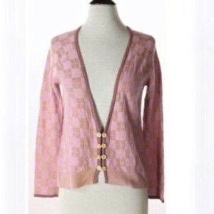 Anthropologie HWR Monogram Check Plaid Cardigan Sweater Sz Medium